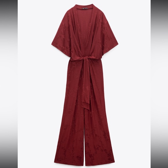 Zara Burgundy Jacquard Jumpsuit - Picture 5 of 8